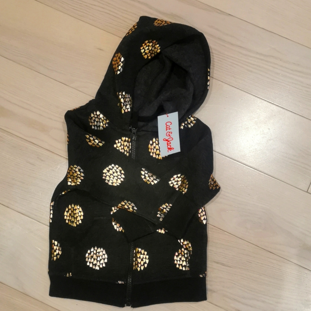 Girl Black and gold  metallic heart hoodie